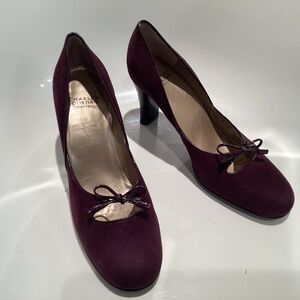 Charles Jourdan Eggplant Purple Heels with Bow Accent